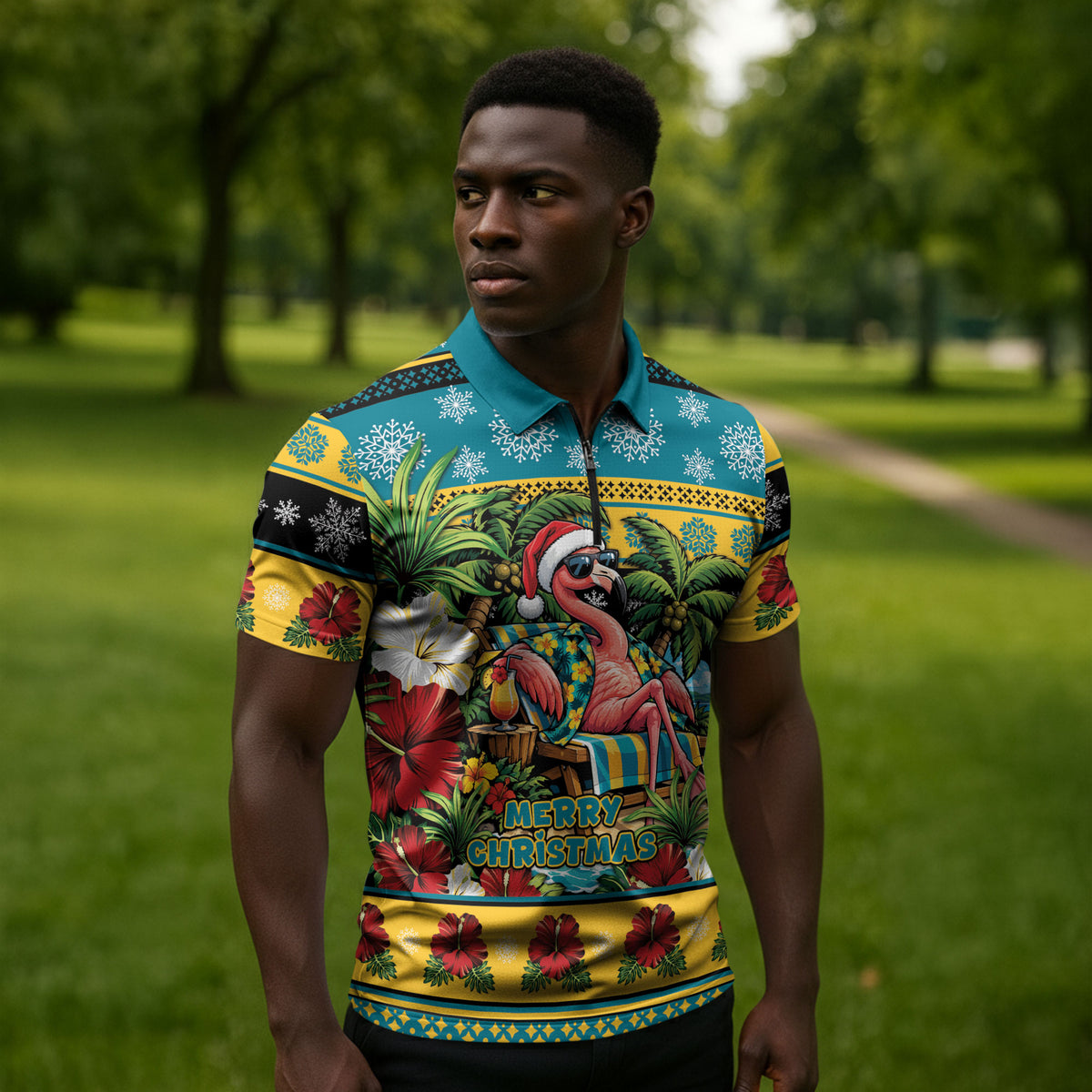 Afro-Bahamian Christmas Zipper Polo Shirt This Flamingo Needs A Beach Retreat