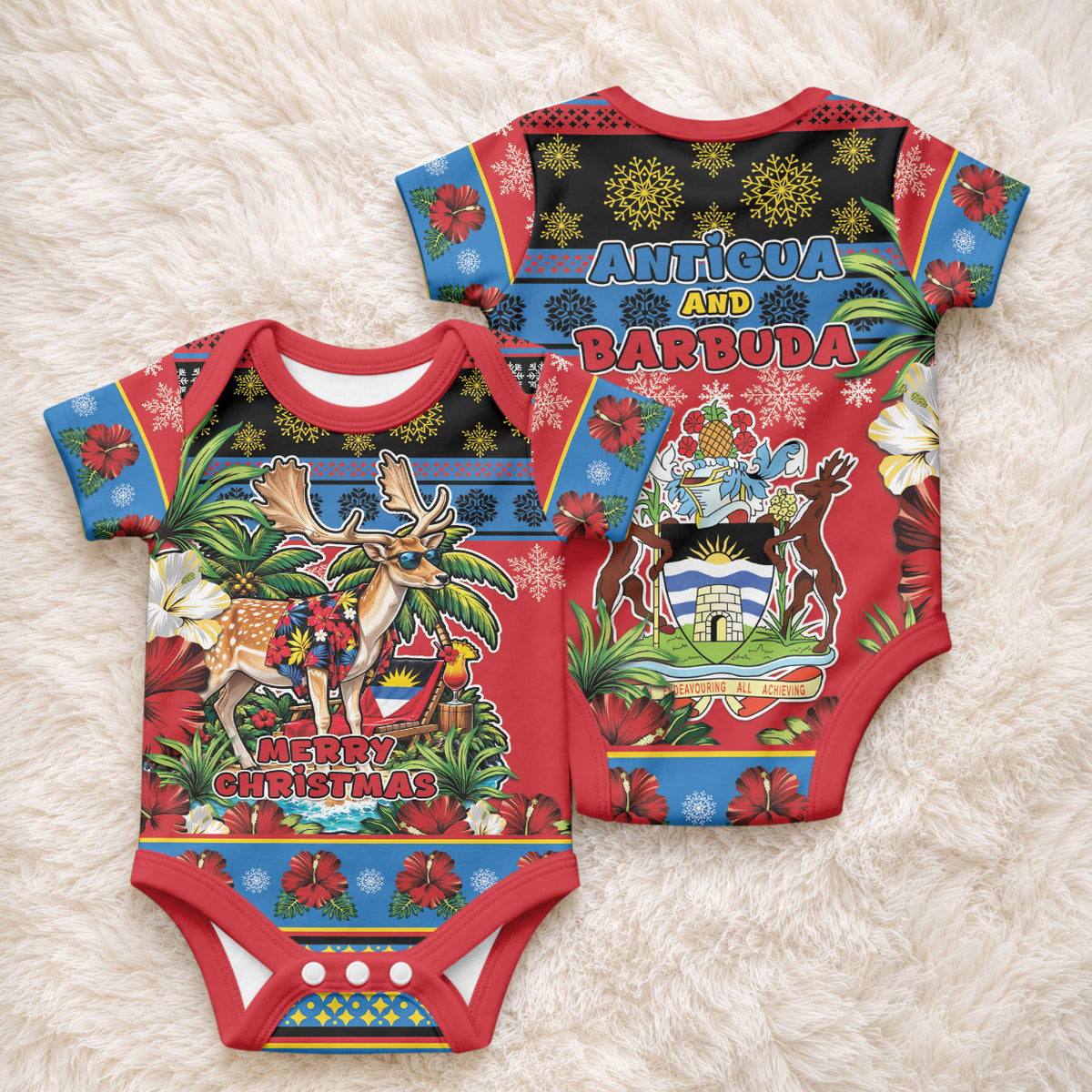 Afro-Antiguan and Barbudan Christmas Baby Onesie This Fallow Deer Needs A Beach Retreat