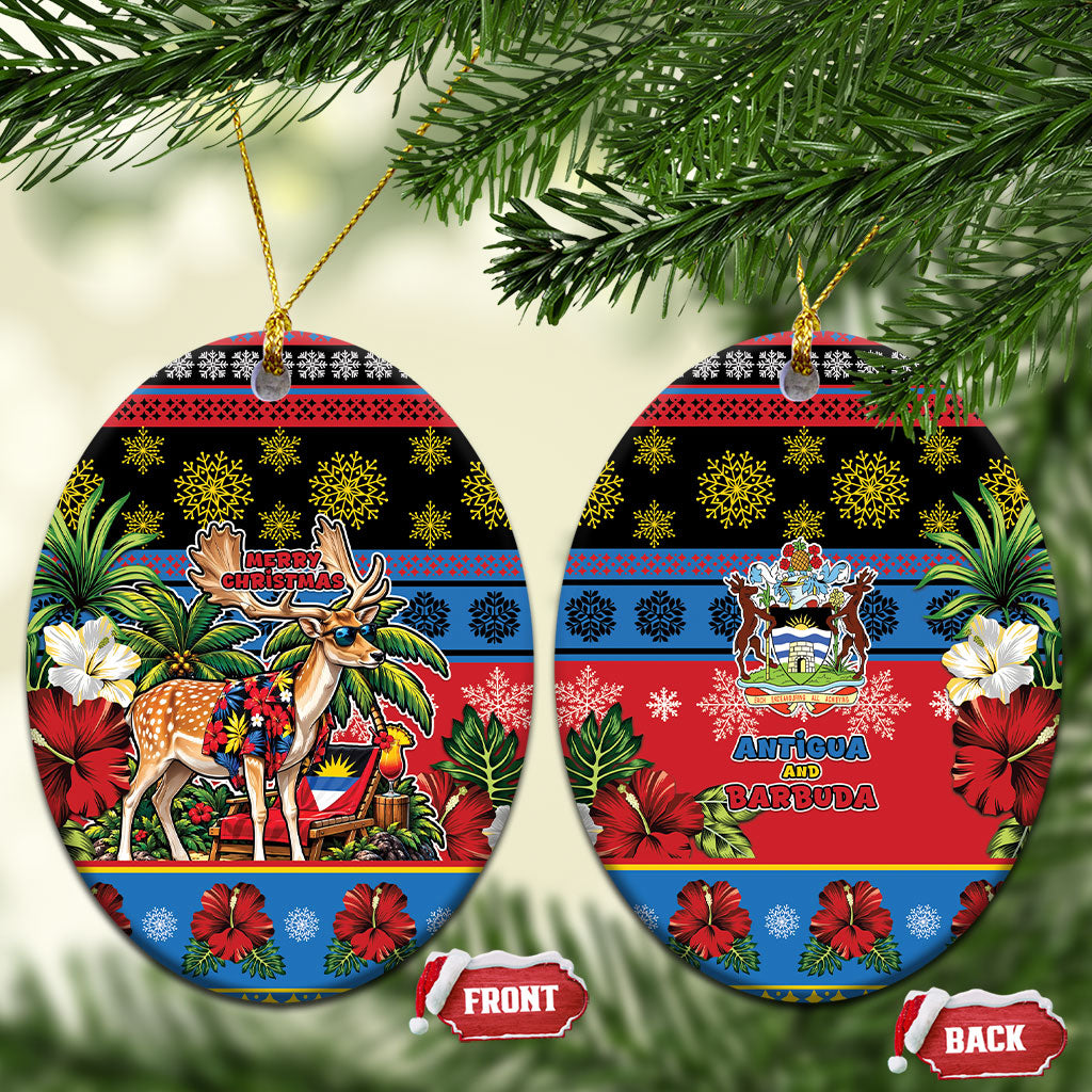 Afro-Antiguan and Barbudan Christmas Ceramic Ornament This Fallow Deer Needs A Beach Retreat