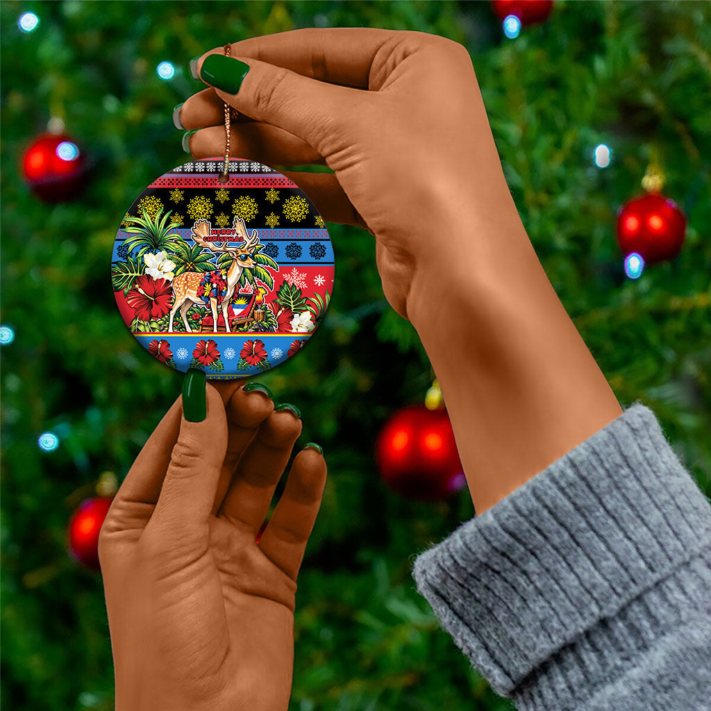 Afro-Antiguan and Barbudan Christmas Ceramic Ornament This Fallow Deer Needs A Beach Retreat