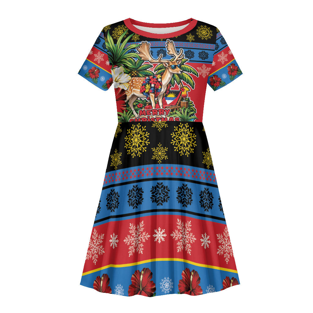 Afro-Antiguan and Barbudan Christmas Kid Short Sleeve Dress This Fallow Deer Needs A Beach Retreat