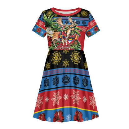 Afro-Antiguan and Barbudan Christmas Kid Short Sleeve Dress This Fallow Deer Needs A Beach Retreat