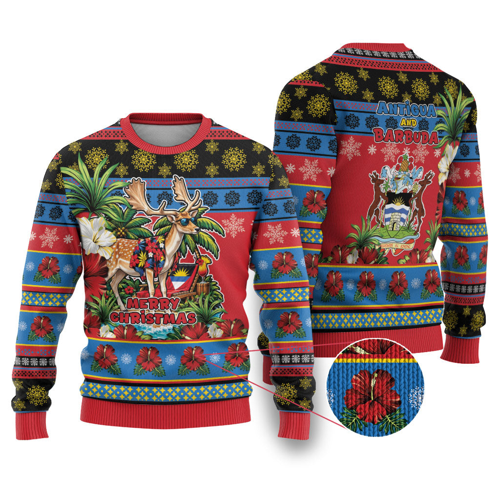 Afro-Antiguan and Barbudan Christmas Ugly Christmas Sweater This Fallow Deer Needs A Beach Retreat