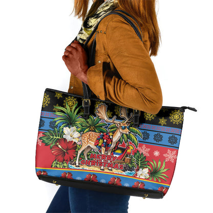 Afro-Antiguan and Barbudan Christmas Leather Tote Bag This Fallow Deer Needs A Beach Retreat