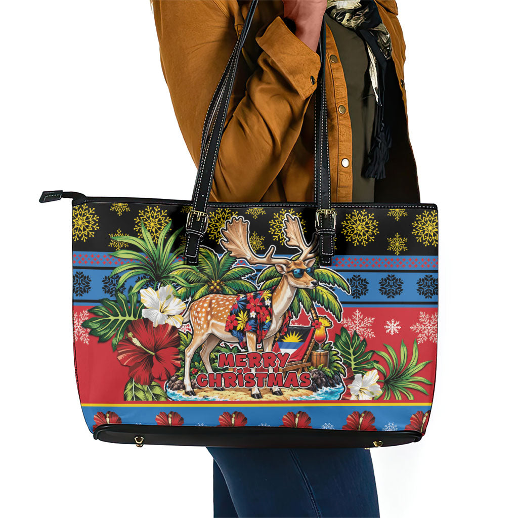 Afro-Antiguan and Barbudan Christmas Leather Tote Bag This Fallow Deer Needs A Beach Retreat
