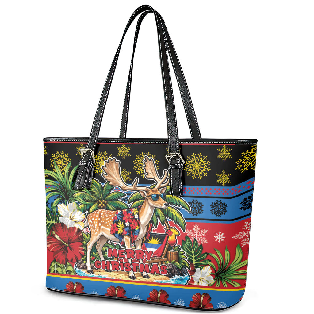 Afro-Antiguan and Barbudan Christmas Leather Tote Bag This Fallow Deer Needs A Beach Retreat