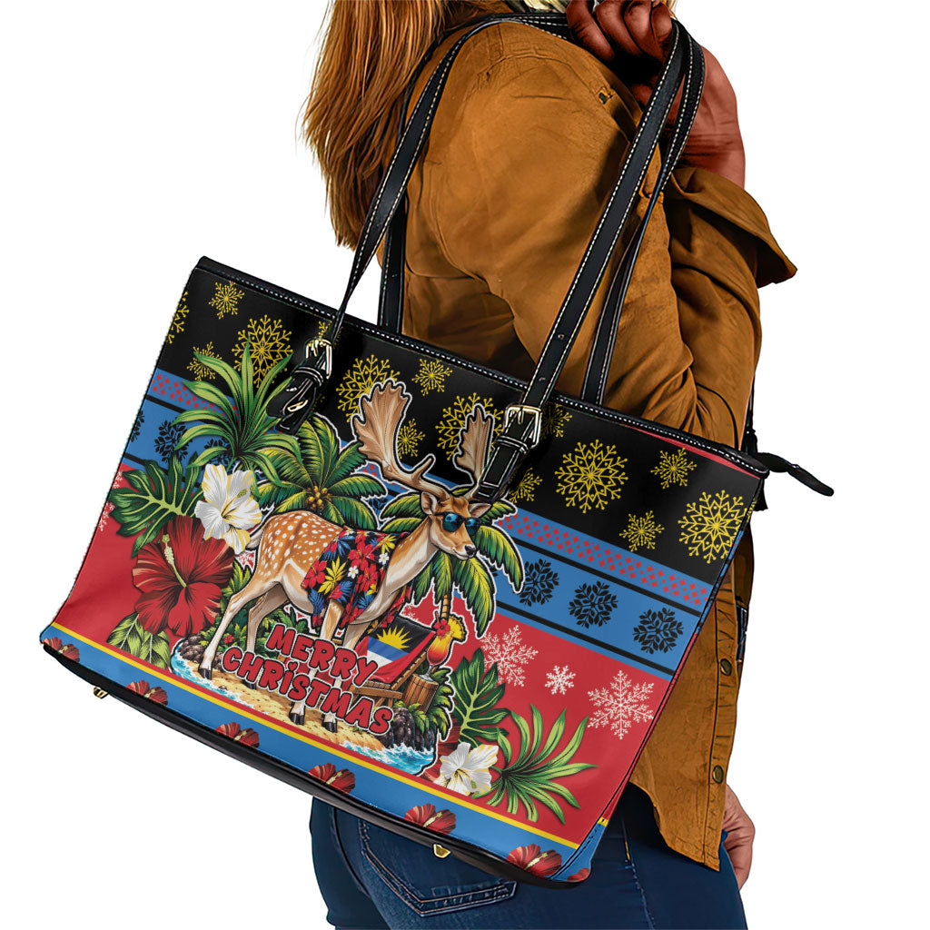 Afro-Antiguan and Barbudan Christmas Leather Tote Bag This Fallow Deer Needs A Beach Retreat
