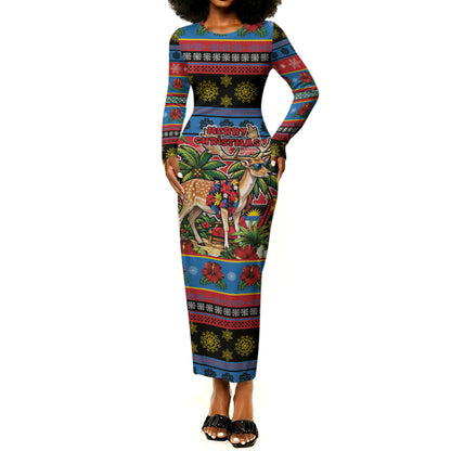 Afro-Antiguan and Barbudan Christmas Long Sleeve Bodycon Dress This Fallow Deer Needs A Beach Retreat