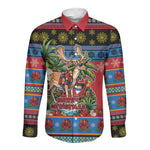 Afro-Antiguan and Barbudan Christmas Long Sleeve Button Shirt This Fallow Deer Needs A Beach Retreat