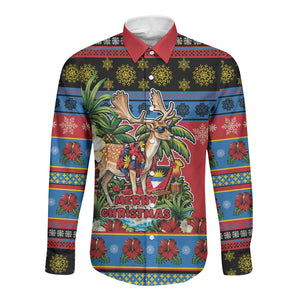 Afro-Antiguan and Barbudan Christmas Long Sleeve Button Shirt This Fallow Deer Needs A Beach Retreat