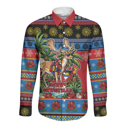 Afro-Antiguan and Barbudan Christmas Long Sleeve Button Shirt This Fallow Deer Needs A Beach Retreat