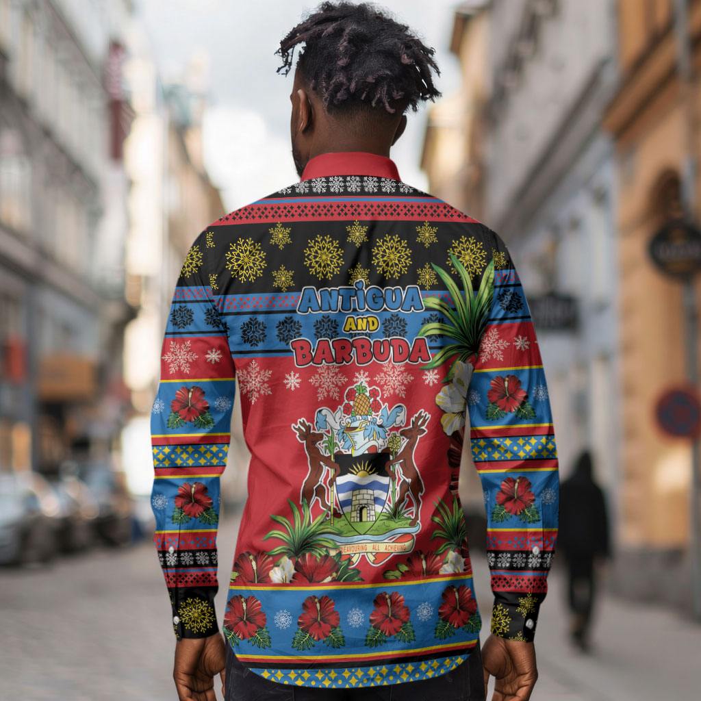 Afro-Antiguan and Barbudan Christmas Long Sleeve Button Shirt This Fallow Deer Needs A Beach Retreat