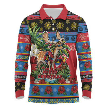 Afro-Antiguan and Barbudan Christmas Long Sleeve Polo Shirt This Fallow Deer Needs A Beach Retreat