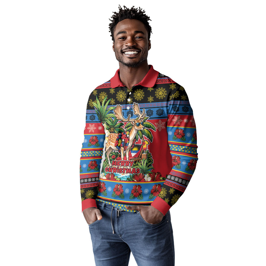 Afro-Antiguan and Barbudan Christmas Long Sleeve Polo Shirt This Fallow Deer Needs A Beach Retreat