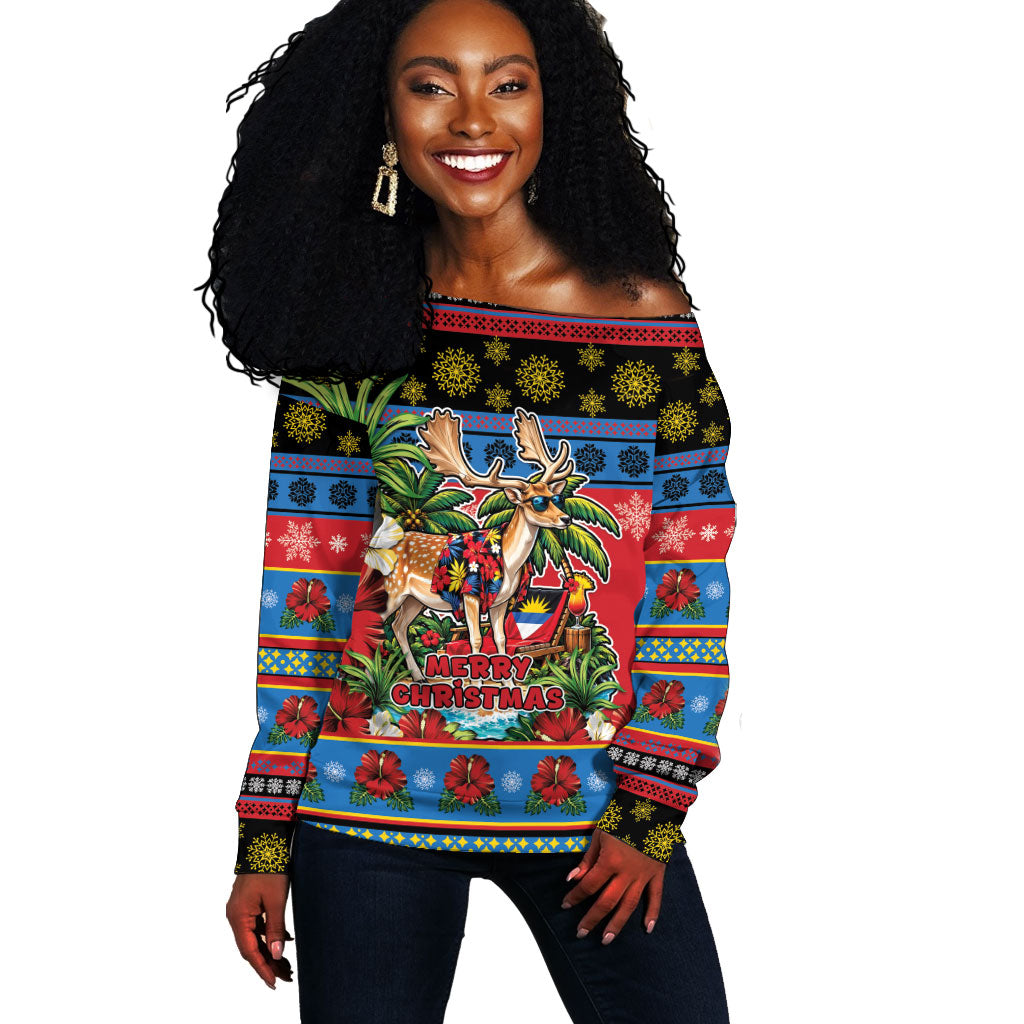 Afro-Antiguan and Barbudan Christmas Off Shoulder Sweater This Fallow Deer Needs A Beach Retreat