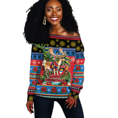 Afro-Antiguan and Barbudan Christmas Off Shoulder Sweater This Fallow Deer Needs A Beach Retreat