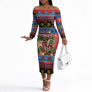 Afro-Antiguan and Barbudan Christmas Off The Shoulder Long Sleeve Dress This Fallow Deer Needs A Beach Retreat