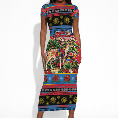 Afro-Antiguan and Barbudan Christmas Short Sleeve Bodycon Dress This Fallow Deer Needs A Beach Retreat