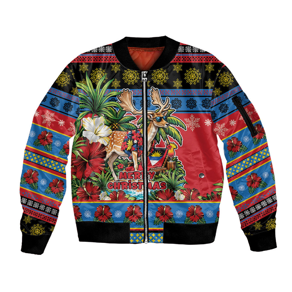 Afro-Antiguan and Barbudan Christmas Sleeve Zip Bomber Jacket This Fallow Deer Needs A Beach Retreat