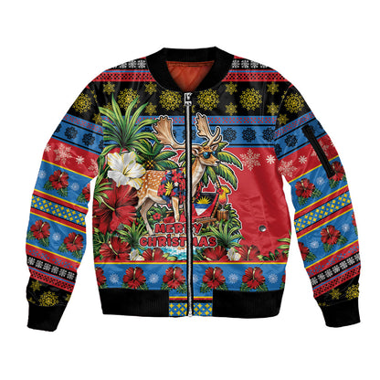 Afro-Antiguan and Barbudan Christmas Sleeve Zip Bomber Jacket This Fallow Deer Needs A Beach Retreat