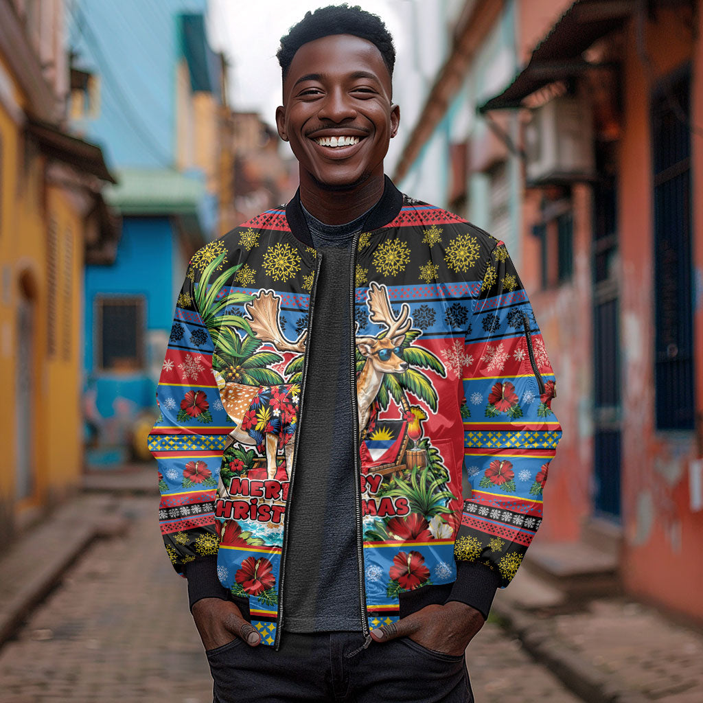 Afro-Antiguan and Barbudan Christmas Sleeve Zip Bomber Jacket This Fallow Deer Needs A Beach Retreat