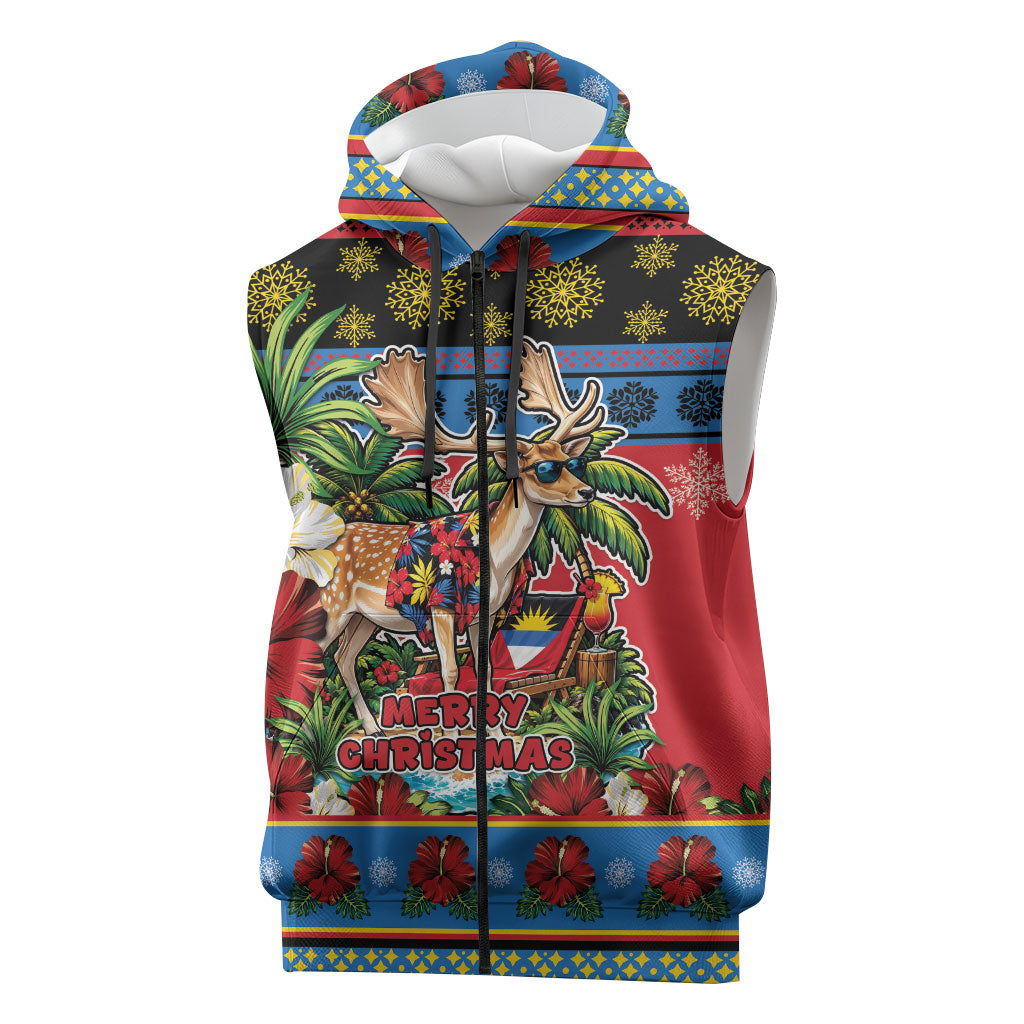 Afro-Antiguan and Barbudan Christmas Sleeveless Zip Hoodie This Fallow Deer Needs A Beach Retreat