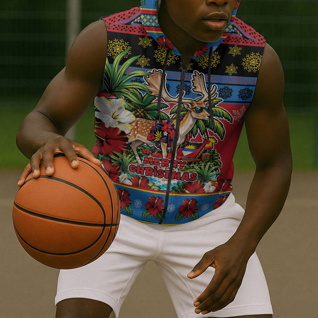 Afro-Antiguan and Barbudan Christmas Sleeveless Zip Hoodie This Fallow Deer Needs A Beach Retreat