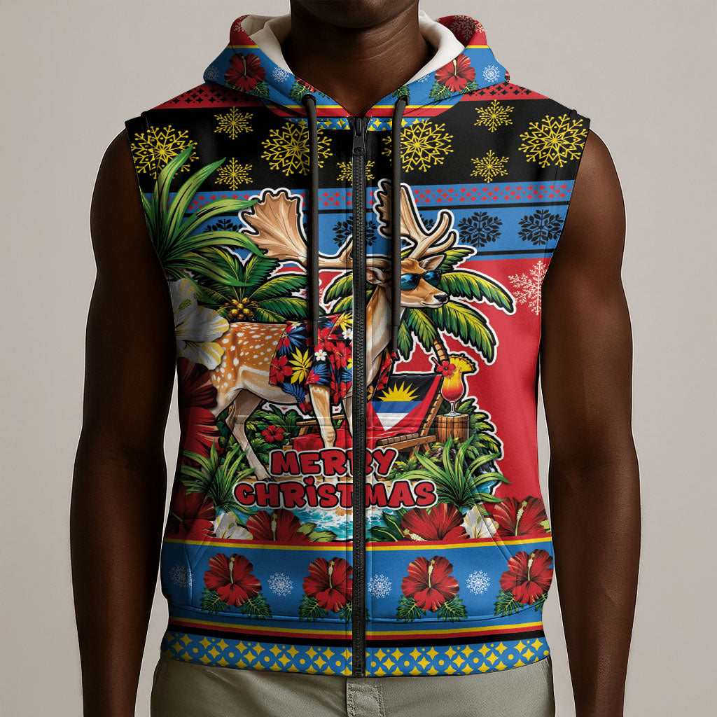 Afro-Antiguan and Barbudan Christmas Sleeveless Zip Hoodie This Fallow Deer Needs A Beach Retreat