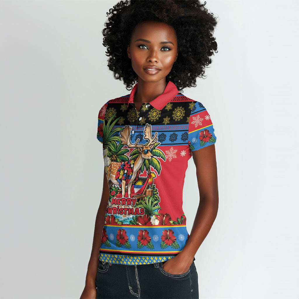 Afro-Antiguan and Barbudan Christmas Women Polo Shirt This Fallow Deer Needs A Beach Retreat