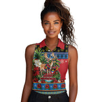 Afro-Antiguan and Barbudan Christmas Women Sleeveless Polo Shirt This Fallow Deer Needs A Beach Retreat