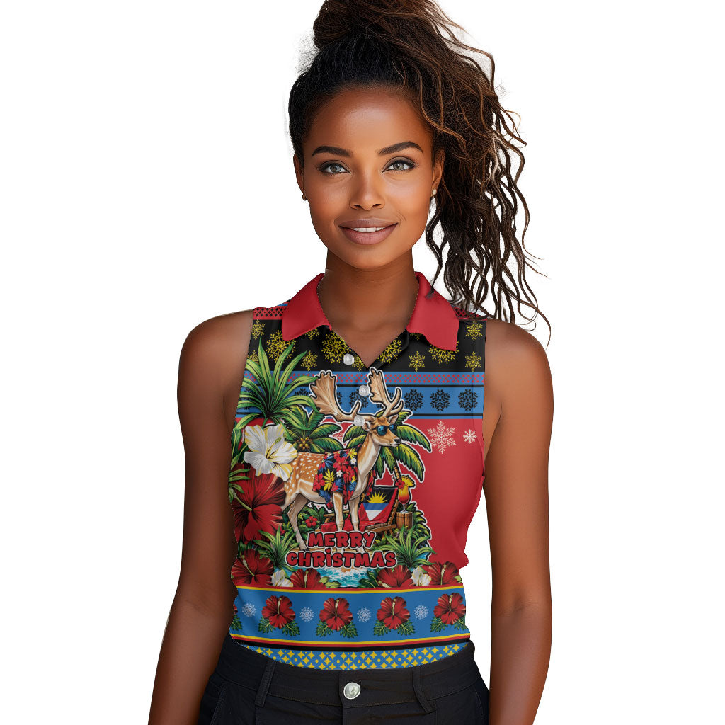 Afro-Antiguan and Barbudan Christmas Women Sleeveless Polo Shirt This Fallow Deer Needs A Beach Retreat