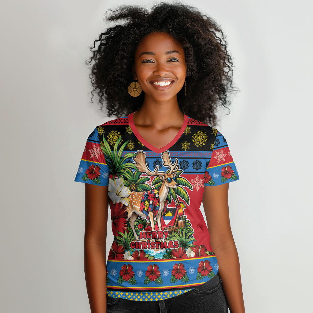 Afro-Antiguan and Barbudan Christmas Women V-Neck T-Shirt This Fallow Deer Needs A Beach Retreat