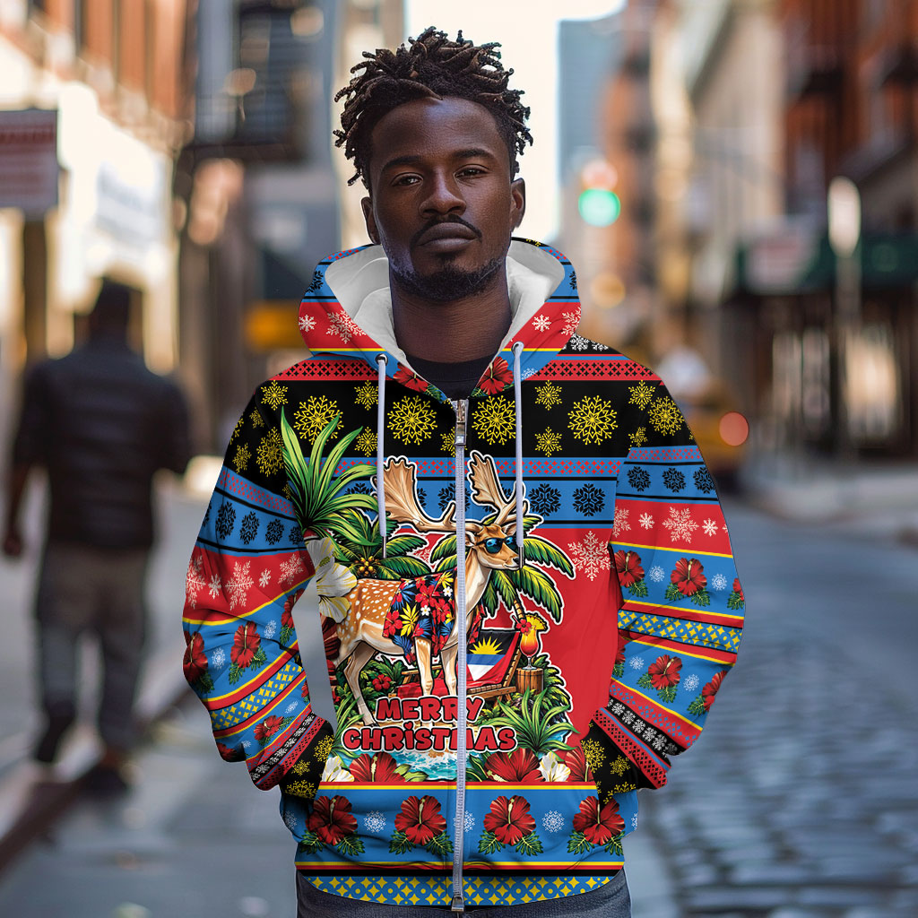 Afro-Antiguan and Barbudan Christmas Zip Hoodie This Fallow Deer Needs A Beach Retreat