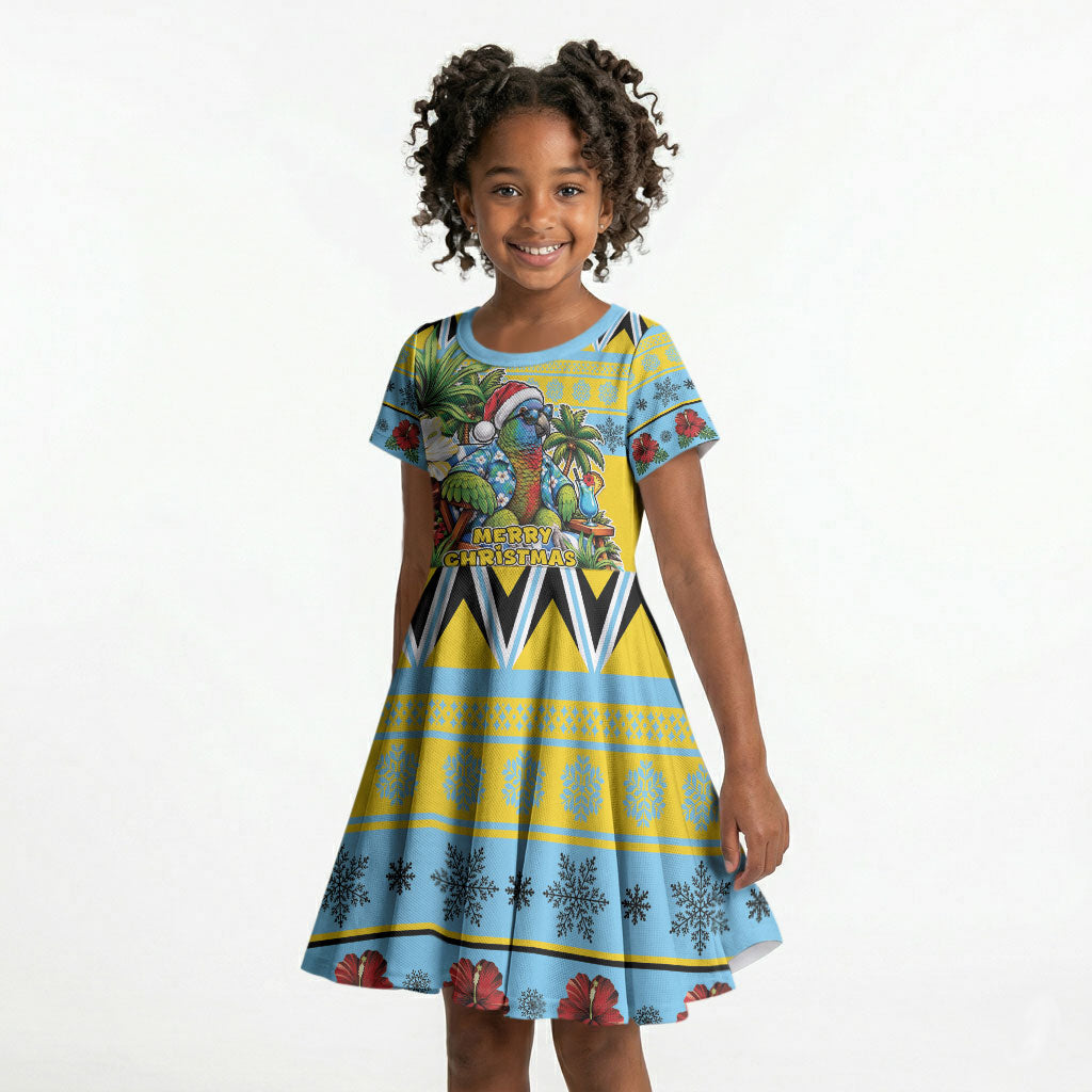Afro-Saint Lucian Christmas Kid Short Sleeve Dress This Amazona Parrot Needs A Beach Retreat