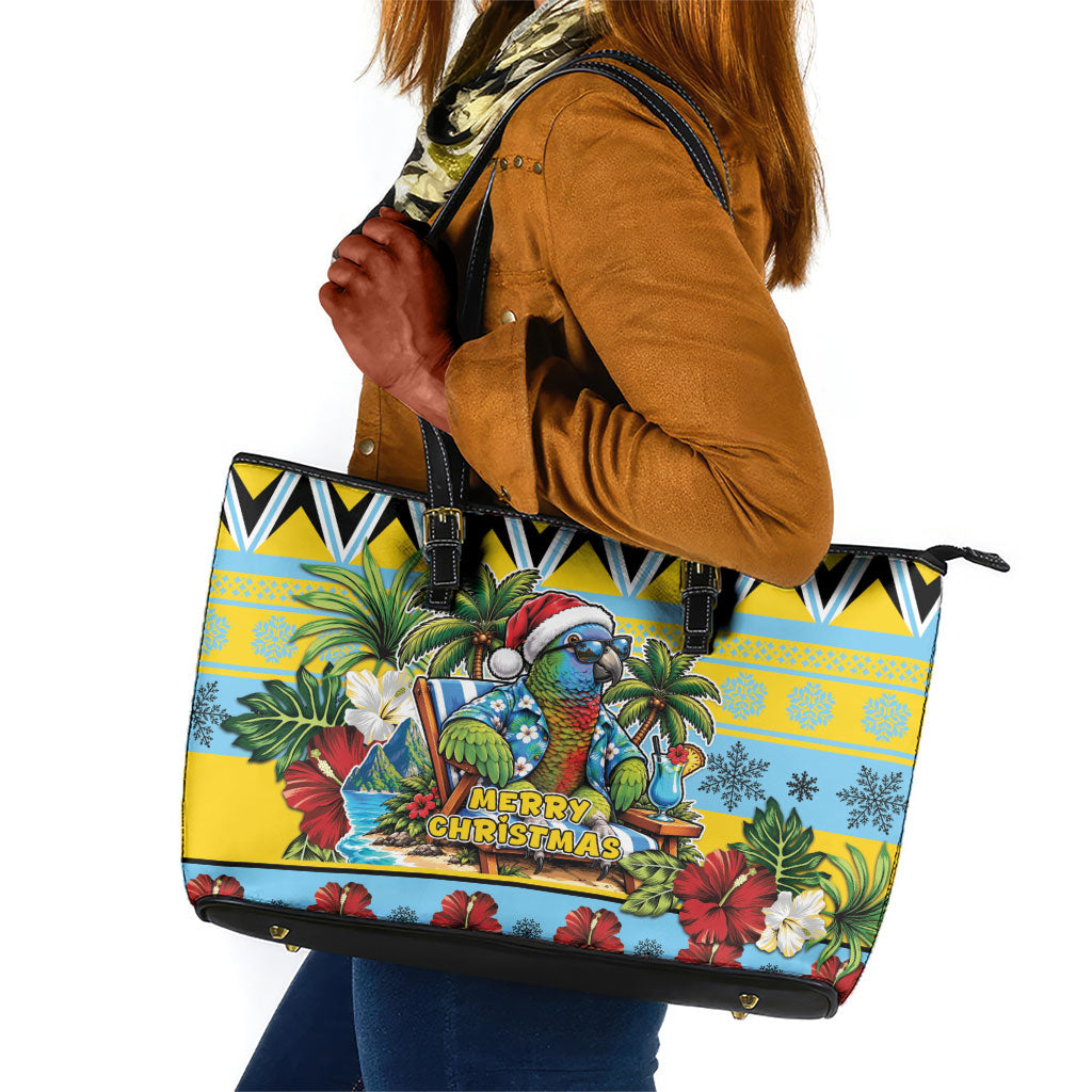 Afro-Saint Lucian Christmas Leather Tote Bag This Amazona Parrot Needs A Beach Retreat