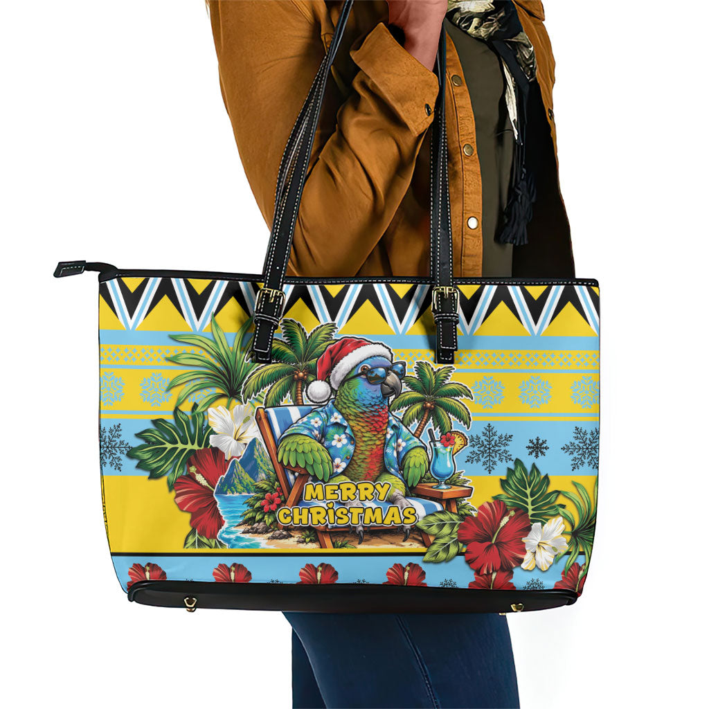 Afro-Saint Lucian Christmas Leather Tote Bag This Amazona Parrot Needs A Beach Retreat