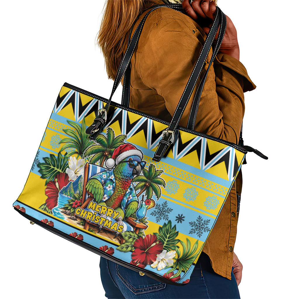 Afro-Saint Lucian Christmas Leather Tote Bag This Amazona Parrot Needs A Beach Retreat