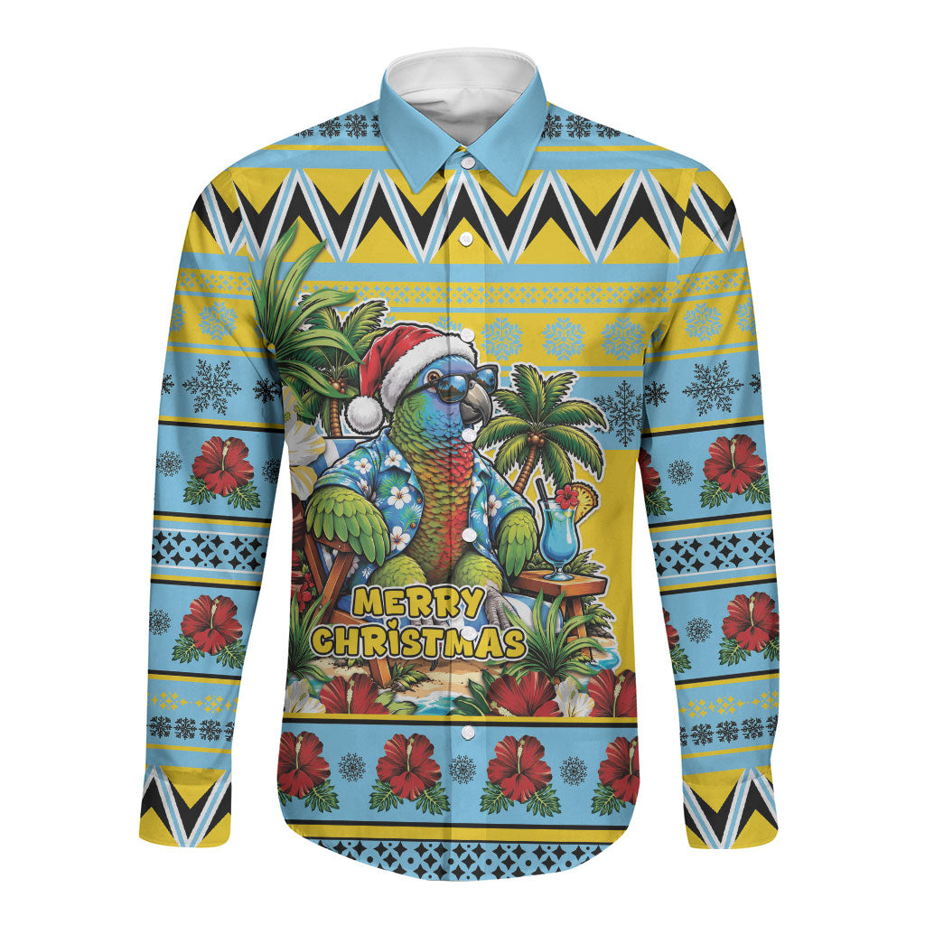 Afro-Saint Lucian Christmas Long Sleeve Button Shirt This Amazona Parrot Needs A Beach Retreat