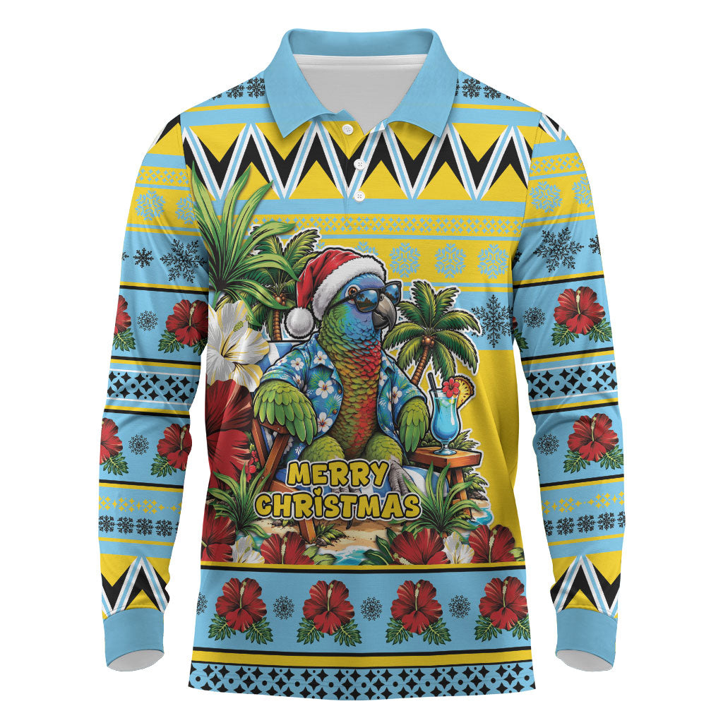 Afro-Saint Lucian Christmas Long Sleeve Polo Shirt This Amazona Parrot Needs A Beach Retreat