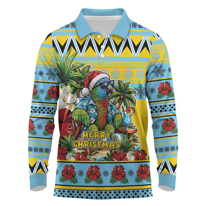 Afro-Saint Lucian Christmas Long Sleeve Polo Shirt This Amazona Parrot Needs A Beach Retreat