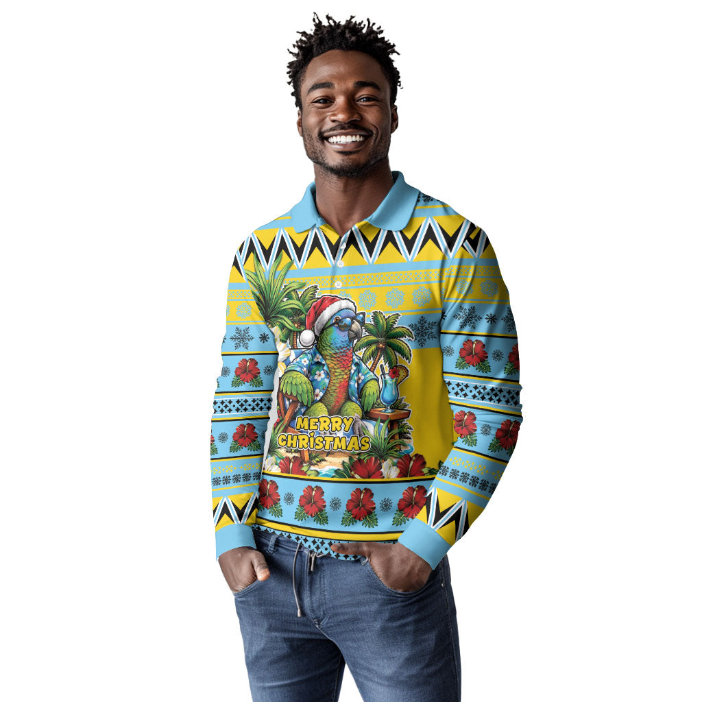 Afro-Saint Lucian Christmas Long Sleeve Polo Shirt This Amazona Parrot Needs A Beach Retreat