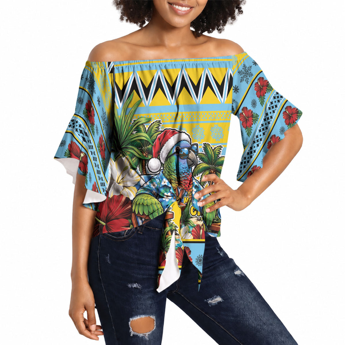 Afro-Saint Lucian Christmas Off Shoulder Wrap Waist Top This Amazona Parrot Needs A Beach Retreat