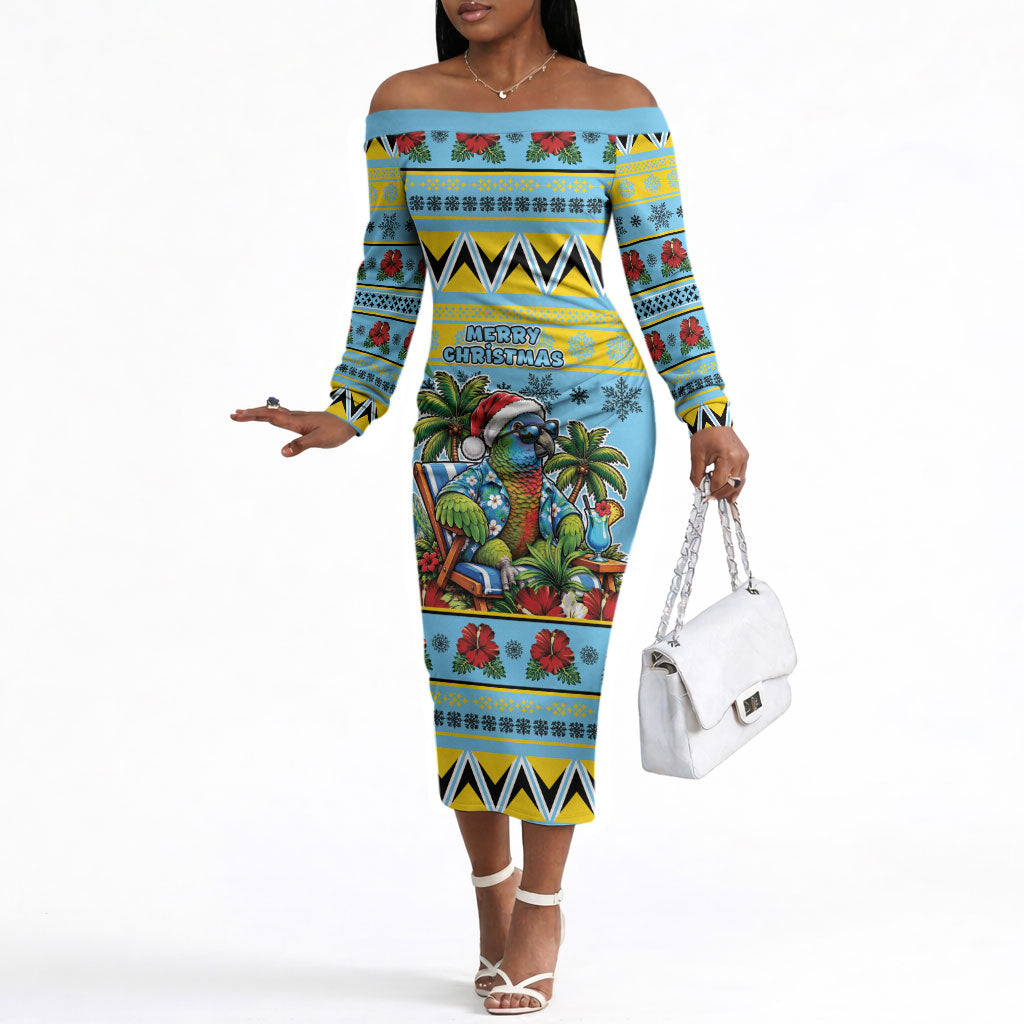 Afro-Saint Lucian Christmas Off The Shoulder Long Sleeve Dress This Amazona Parrot Needs A Beach Retreat