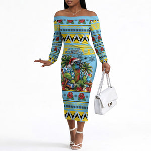 Afro-Saint Lucian Christmas Off The Shoulder Long Sleeve Dress This Amazona Parrot Needs A Beach Retreat