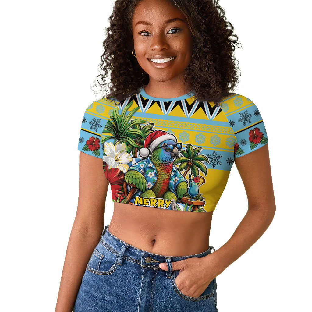 Afro-Saint Lucian Christmas Raglan Cropped T shirt This Amazona Parrot Needs A Beach Retreat