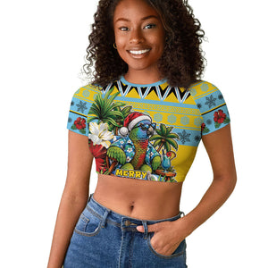 Afro-Saint Lucian Christmas Raglan Cropped T shirt This Amazona Parrot Needs A Beach Retreat
