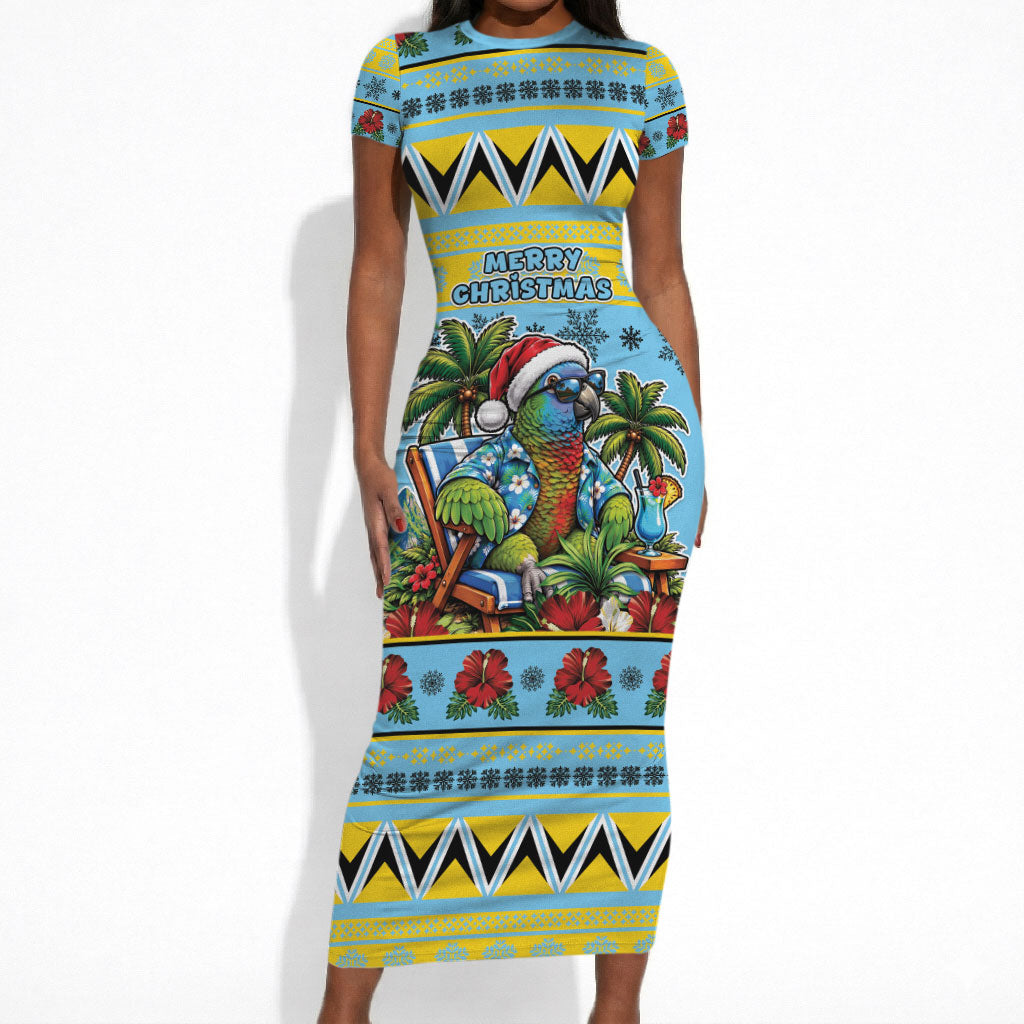 Afro-Saint Lucian Christmas Short Sleeve Bodycon Dress This Amazona Parrot Needs A Beach Retreat