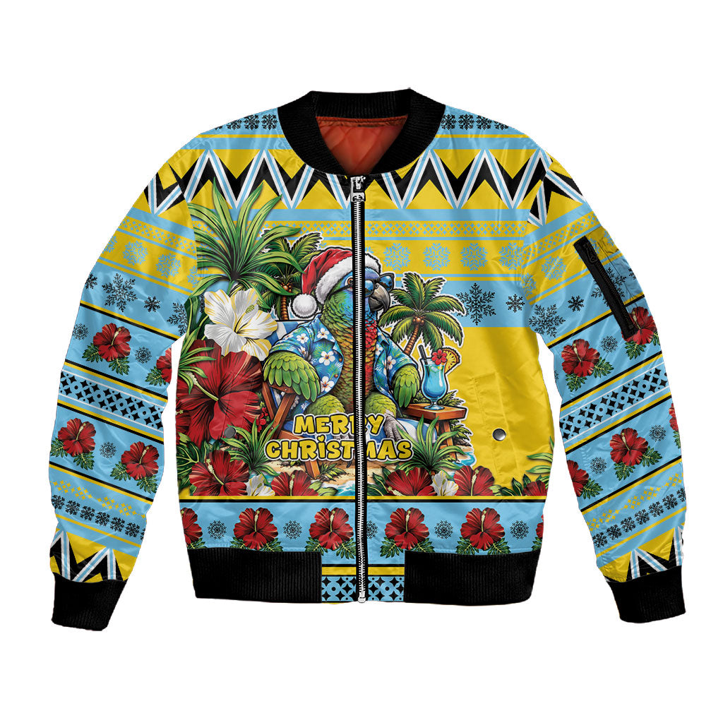 Afro-Saint Lucian Christmas Sleeve Zip Bomber Jacket This Amazona Parrot Needs A Beach Retreat