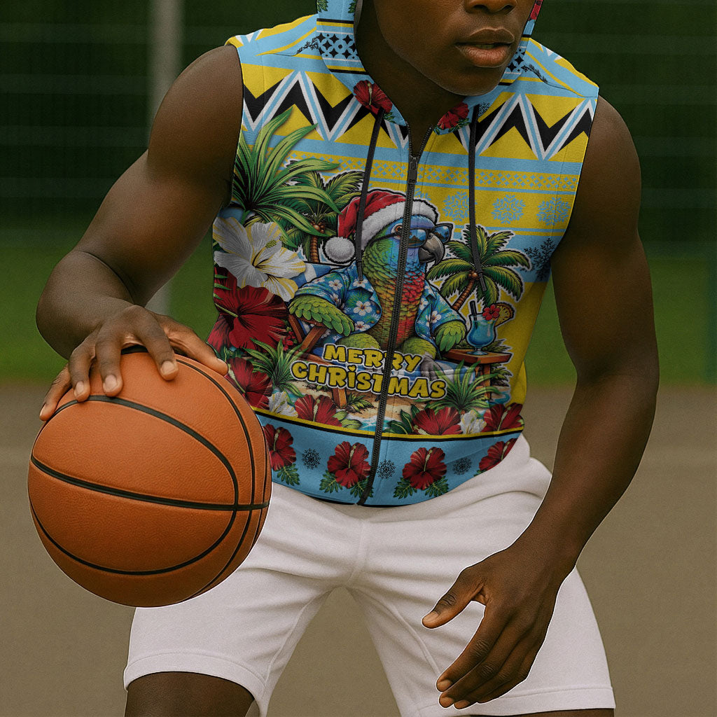 Afro-Saint Lucian Christmas Sleeveless Zip Hoodie This Amazona Parrot Needs A Beach Retreat