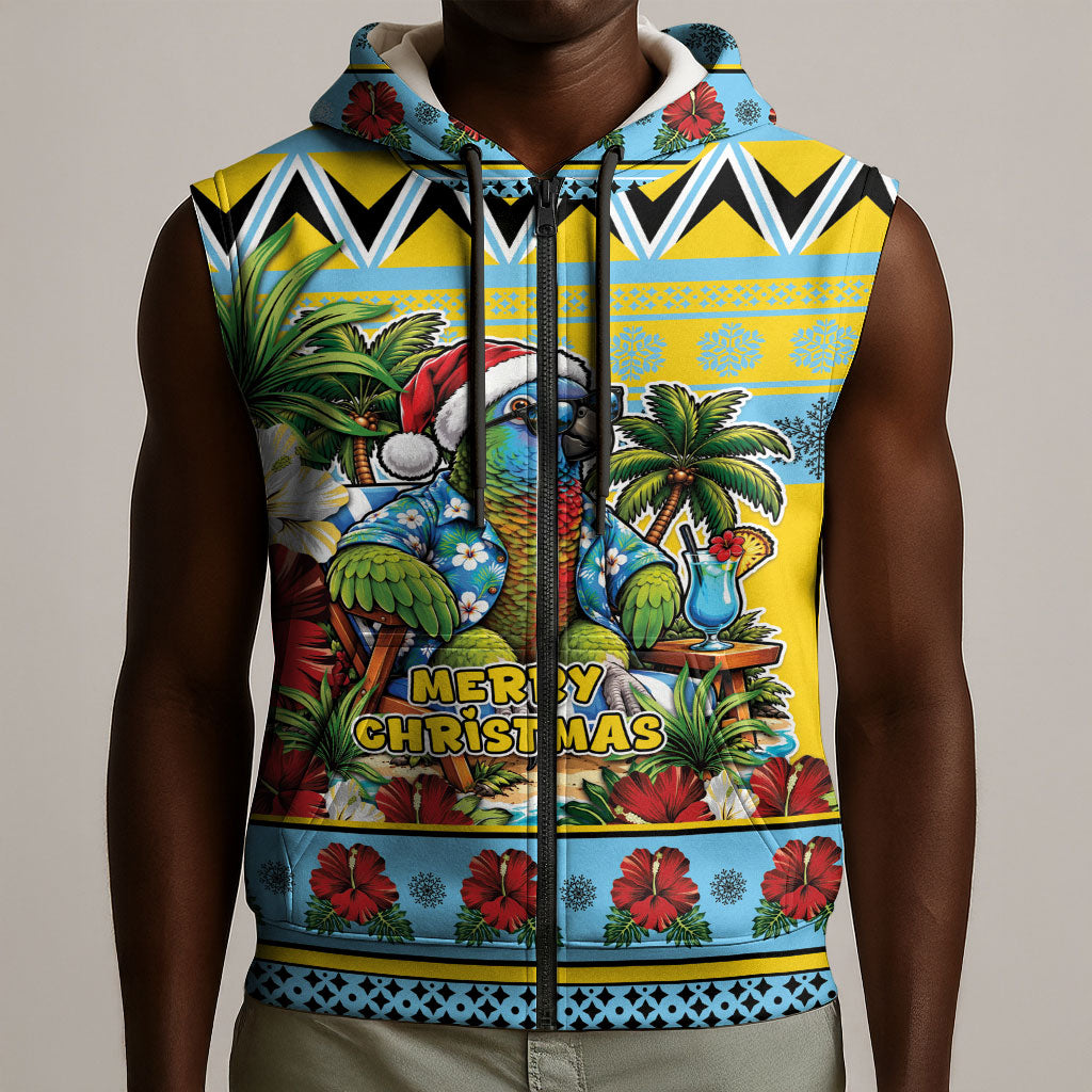 Afro-Saint Lucian Christmas Sleeveless Zip Hoodie This Amazona Parrot Needs A Beach Retreat